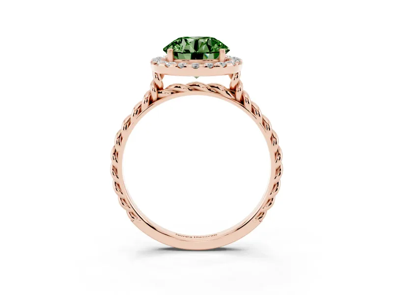 Round Rope Halo Engagement Ring Setting for a Fancy Green Lab-Grown Diamond | Rose Gold
