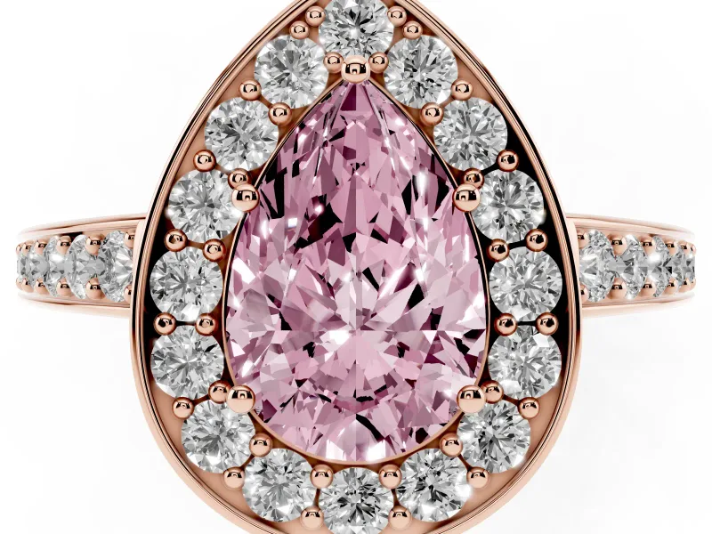 Pear-Shaped Framed Halo Engagement Ring Setting for a Fancy Pink Lab-Grown Diamond | Rose Gold
