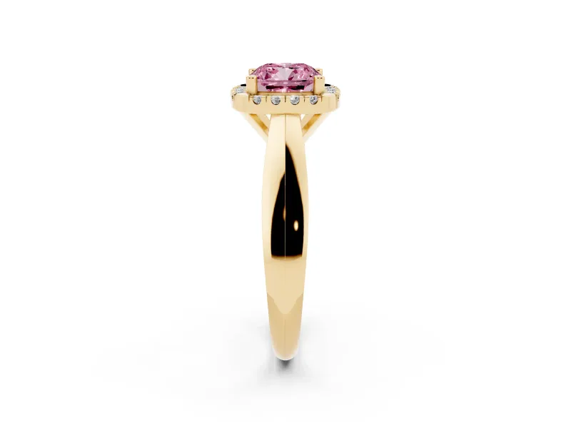 Cushion Cut Halo Engagement Ring Setting for a Fancy Pink Lab-Grown Diamond | Square Profile Band | Yellow Gold