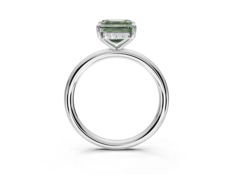 Asscher Cut Hidden Halo Ring Setting for a Fancy Green Lab-Grown Diamond | Platinum