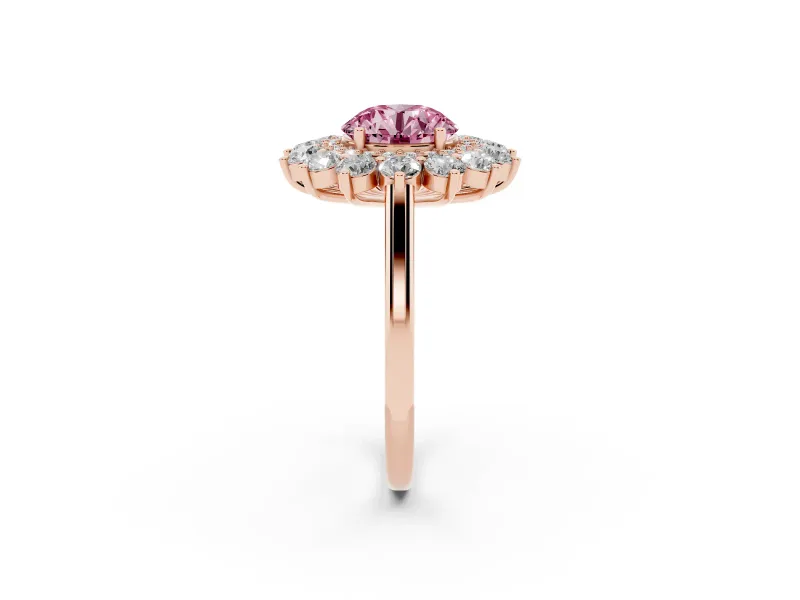 Round Floral Double Halo Engagement Ring Setting for a Fancy Pink Lab-Grown Diamond | Plain Band | Rose Gold
