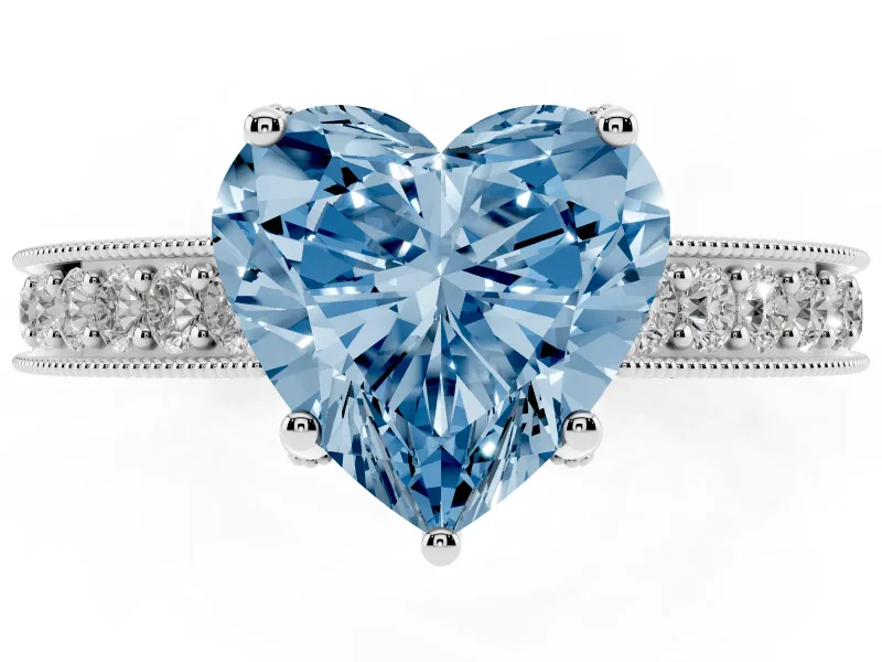Heart-Shaped Hidden Halo Engagement Ring Setting for a Fancy Blue Lab-Grown Diamond | Milgrain Pave | Platinum