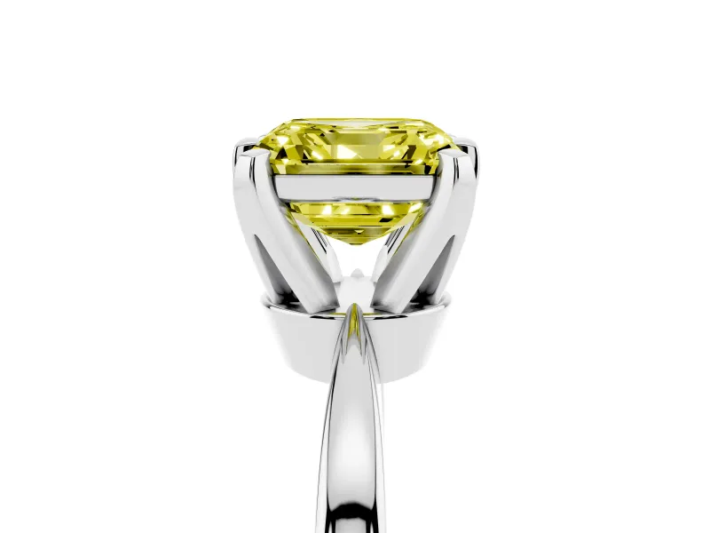 Asscher Cut Tapered Solitaire Engagement Ring Setting for a Fancy Yellow Lab-Grown Diamond | Claw Prong Head | Platinum