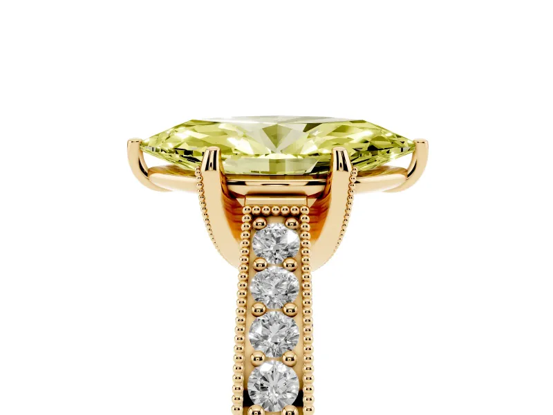 Marquise Hidden Halo Engagement Ring Setting for a Fancy Yellow Lab-Grown Diamond | Milgrain Pave | Yellow Gold
