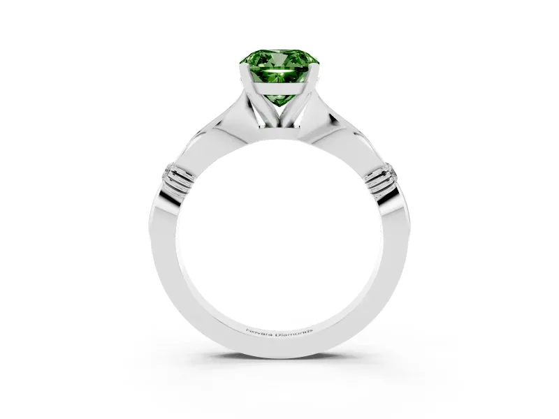 Fancy Green Cushion Cut Diamond Solitaire Twisted Band Ring Set in Silver with Accent Stones and Prong Setting