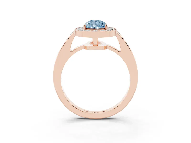 Pear-Shaped Framed Halo Engagement Ring Setting for a Fancy Blue Lab-Grown Diamond | Rose Gold