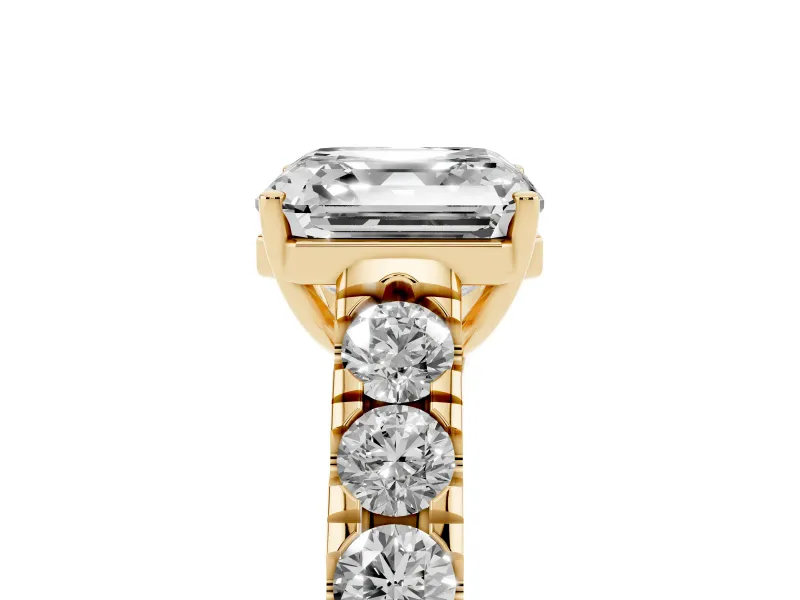 Asscher Cut Cut-Down Side Stone Engagement Ring Setting | Scalloped Shoulders | Yellow Gold
