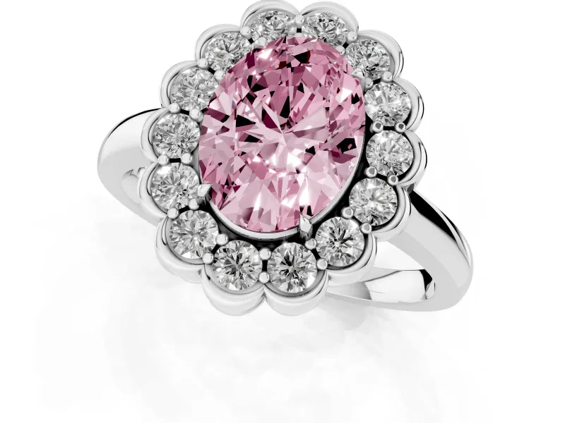 Oval Scalloped Cluster Halo Engagement Ring Setting for a Fancy Pink Lab-Grown Diamond | Plain Band | Platinum