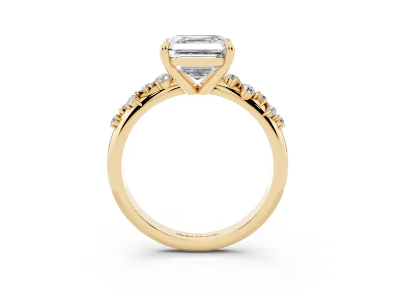 Asscher Cut Graduated Accent Engagement Ring Setting | Scattered Shoulders | Yellow Gold