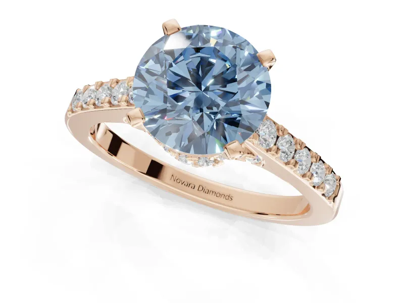 Round Pavé Solitaire Engagement Ring Setting for a Fancy Blue Lab-Grown Diamond | Crossover Gallery | Rose Gold