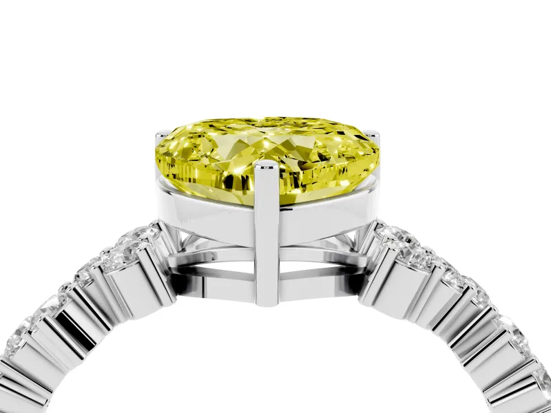 Heart-Shaped Accented Engagement Ring Setting for a Fancy Yellow Lab-Grown Diamond | White Gold