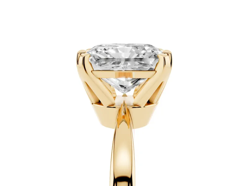 Radiant Cut Diamond Solitaire Engagement Ring Set in Yellow gold with Slim Tapered Solitaire Band