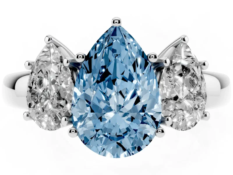 Pear-Shaped Three Stone Engagement Ring Setting for a Fancy Blue Lab-Grown Diamond | Sterling Silver - Design NV-24844
