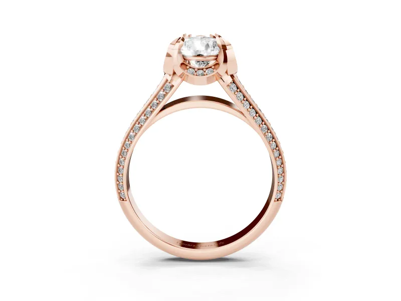 Pear Cut Diamond Pavé Split Shank Solitaire Ring Set in Rose gold with Prong Setting