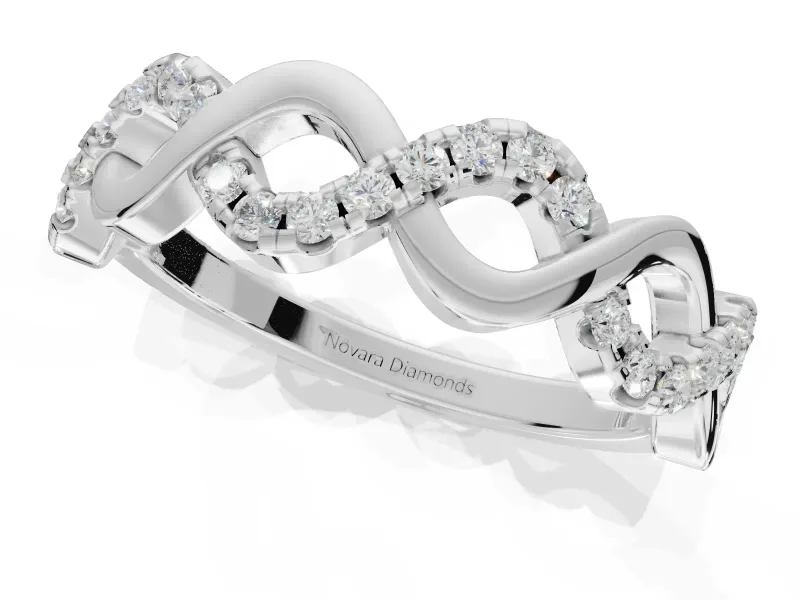 Round Lab-Grown Diamond Infinity Twist Wedding Band | Pavé and Polished | White Gold