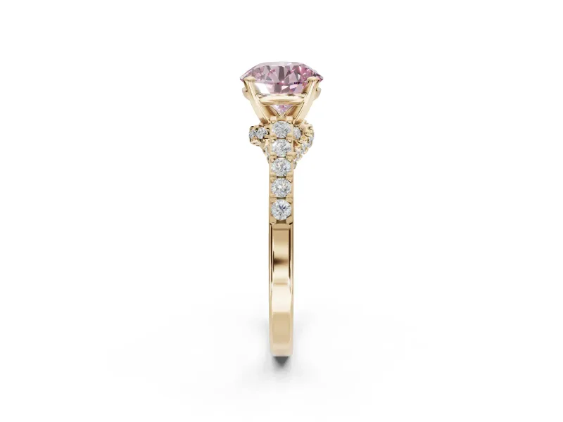 Round Pavé Solitaire Engagement Ring Setting for a Fancy Pink Lab-Grown Diamond | Crossover Gallery | Yellow Gold
