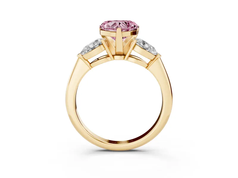 Heart-Shaped 3-Stone Engagement Ring Setting for a Fancy Pink Lab-Grown Diamond | Yellow Gold