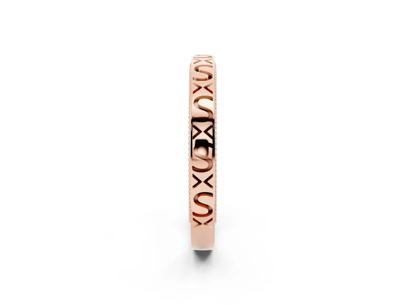 Engraved Milgrain Band Set in Rose gold with Vintage-Inspired Pattern
