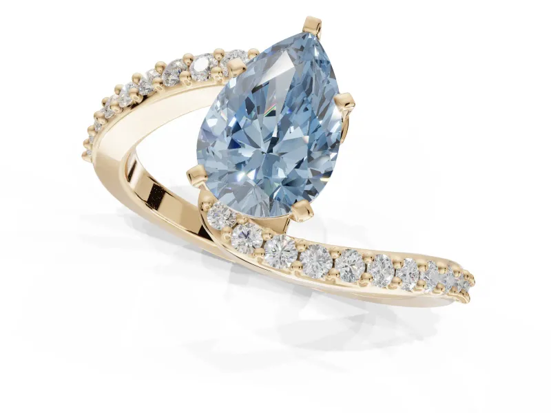 Pear-Shaped Bypass Pavé Engagement Ring Setting for a Fancy Blue Lab-Grown Diamond | Yellow Gold