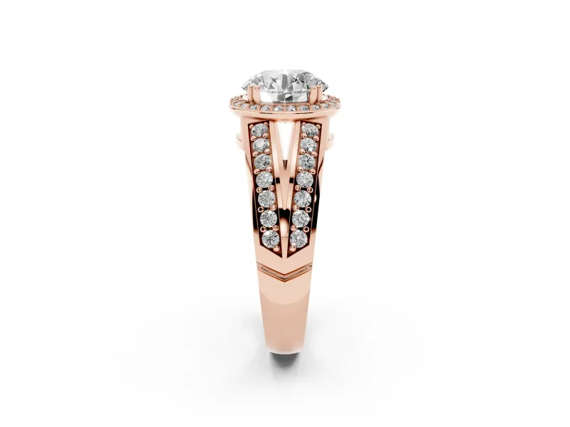 Round Halo Engagement Ring Setting | Two-Row Pave Split Shank | Rose Gold