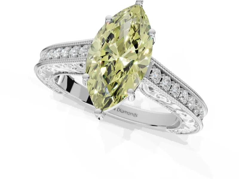 Marquise Vintage Engagement Ring Setting for a Fancy Yellow Lab-Grown Diamond | White Gold - Design NV-24644