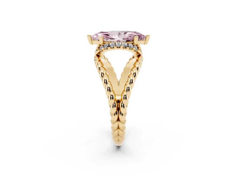Marquise Rope Split Shank Engagement Ring Setting for a Fancy Pink Lab-Grown Diamond | Yellow Gold
