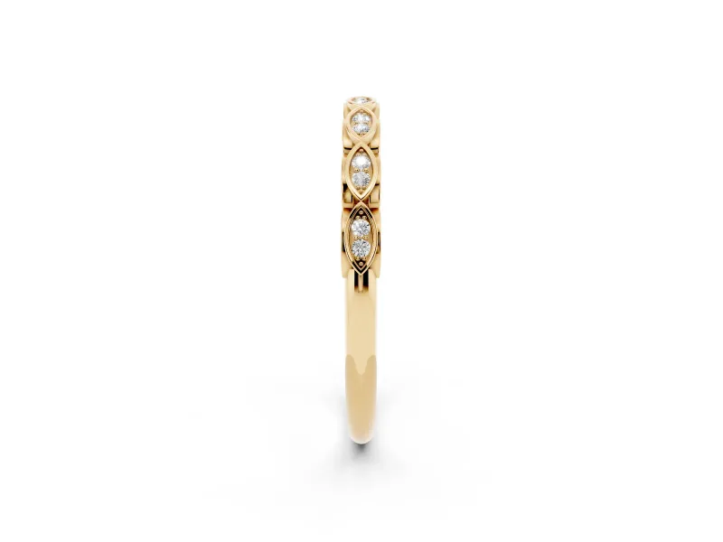 Marquise Motif Diamond Openwork Eternity Band Set in Yellow gold with Pavé and Bezel Setting