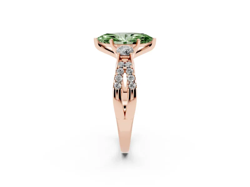 Marquise Three Stone Engagement Ring Setting for a Fancy Green Lab-Grown Diamond | Rose Gold