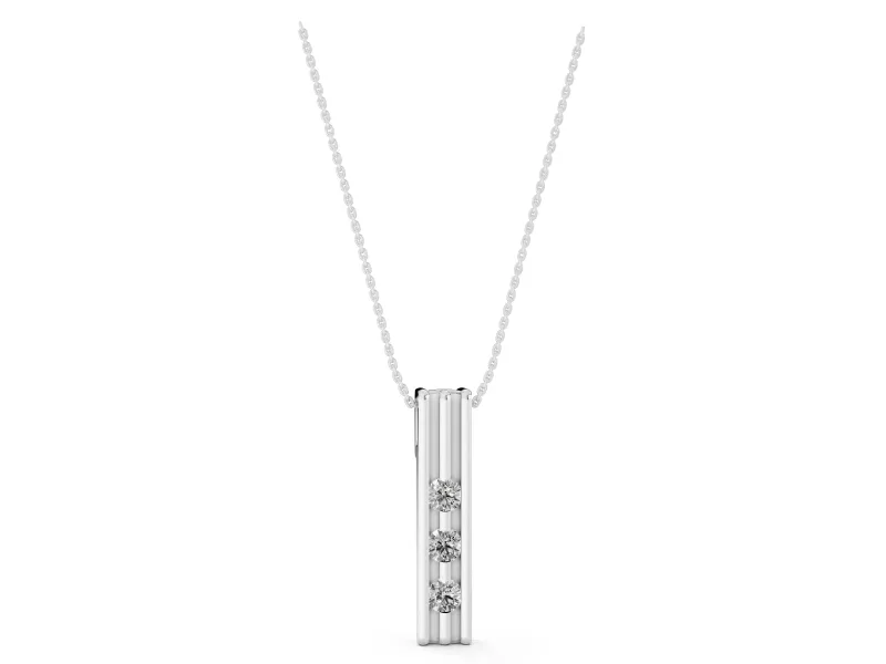 Round Lab-Grown Diamond Three-Stone Bar Pendant Necklace | Channel Set | White Gold