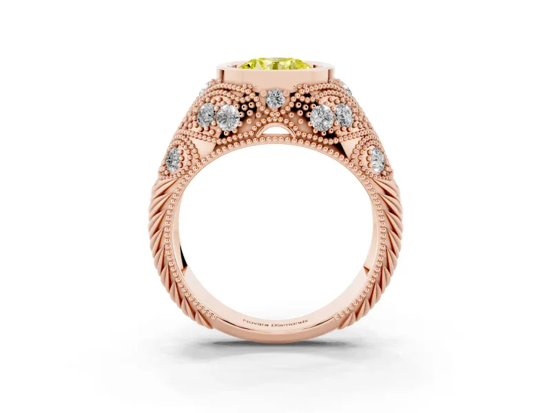 Round Vintage Bezel Engagement Ring Setting for a Fancy Yellow Lab-Grown Diamond | Rose Gold