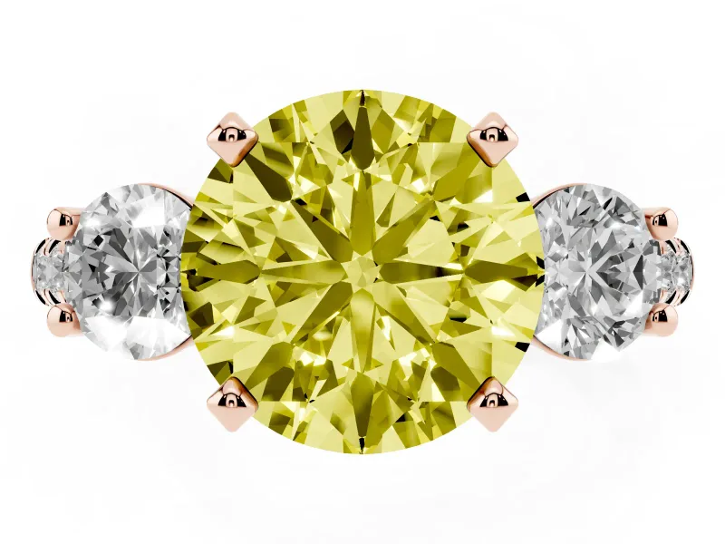 Round Three-Stone Engagement Ring Setting for a Fancy Yellow Lab-Grown Diamond | Rose Gold