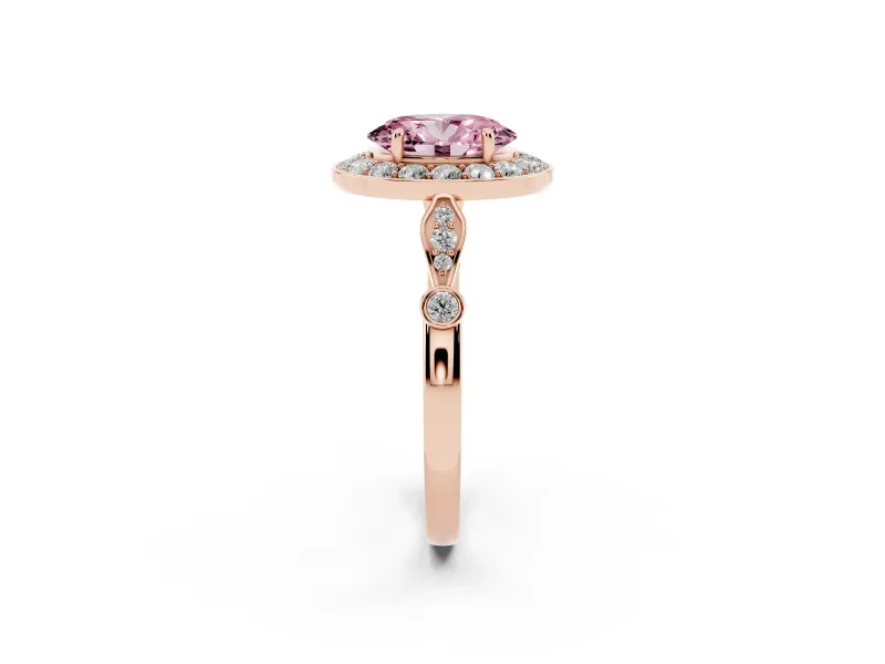 Oval Halo Engagement Ring Setting for a Fancy Pink Lab-Grown Diamond | Bezel Stations | Rose Gold