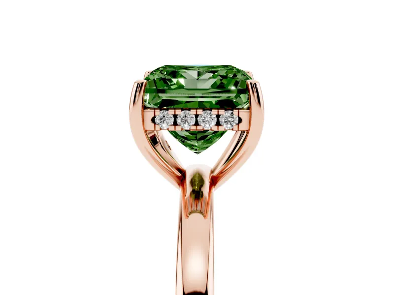 Princess Cut Engagement Ring Setting for a Fancy Green Lab-Grown Diamond | Hidden Halo | Rose Gold