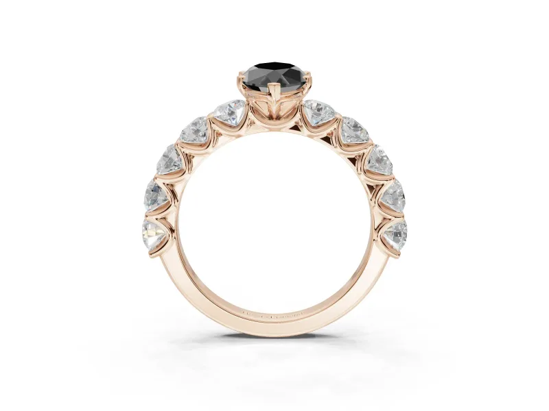 Marquise Side Stone Engagement Ring Setting for a Black Center | Scalloped Prong Accents | Rose Gold