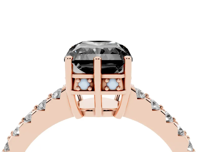 Radiant Cut Hidden Halo Engagement Ring Setting for a Black Center | Rose Gold