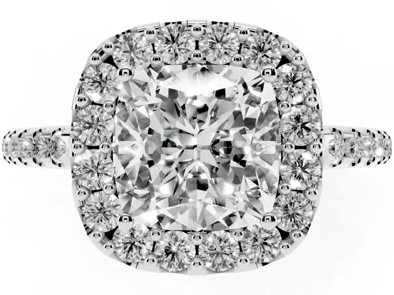 Cushion Cut Pave Halo Engagement Ring Setting | Pave Band | Sterling Silver