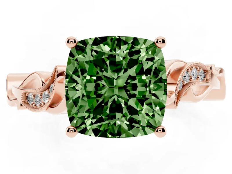 Cushion Cut Vine Engagement Ring Setting for a Fancy Green Lab-Grown Diamond | Rose Gold