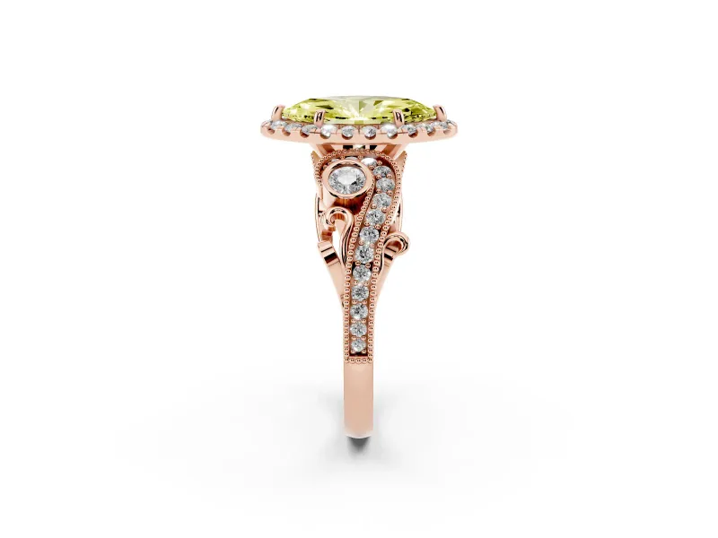 Marquise Vintage Halo Engagement Ring Setting for a Fancy Yellow Lab-Grown Diamond | Bezel Shoulder Accents | Rose Gold