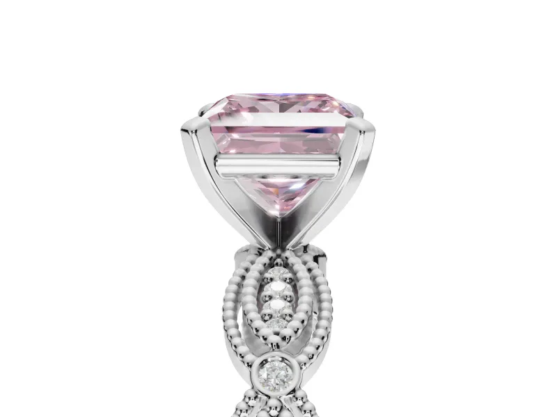 Princess Cut Vintage Engagement Ring Setting for a Fancy Pink Lab-Grown Diamond | Graduated Stations | Sterling Silver