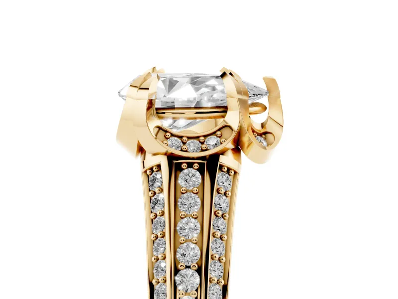 Pear-Shaped Hidden Halo Engagement Ring Setting | Triple Row Pavé Band | Yellow Gold