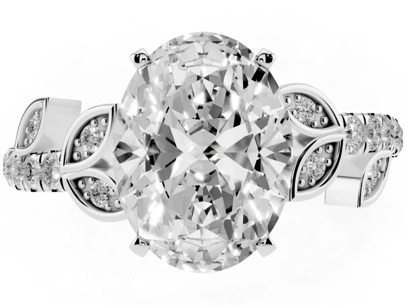 Oval Leaf Pavé Engagement Ring Setting | Leaf Motif Shoulders | Platinum