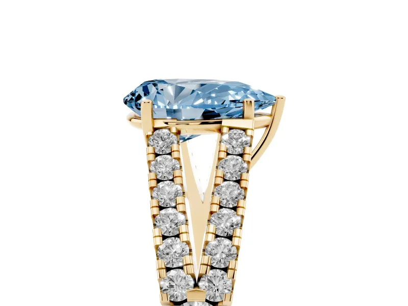 Pear-Shaped Graduated Split Shank Engagement Ring Setting for a Fancy Blue Lab-Grown Diamond | Yellow Gold