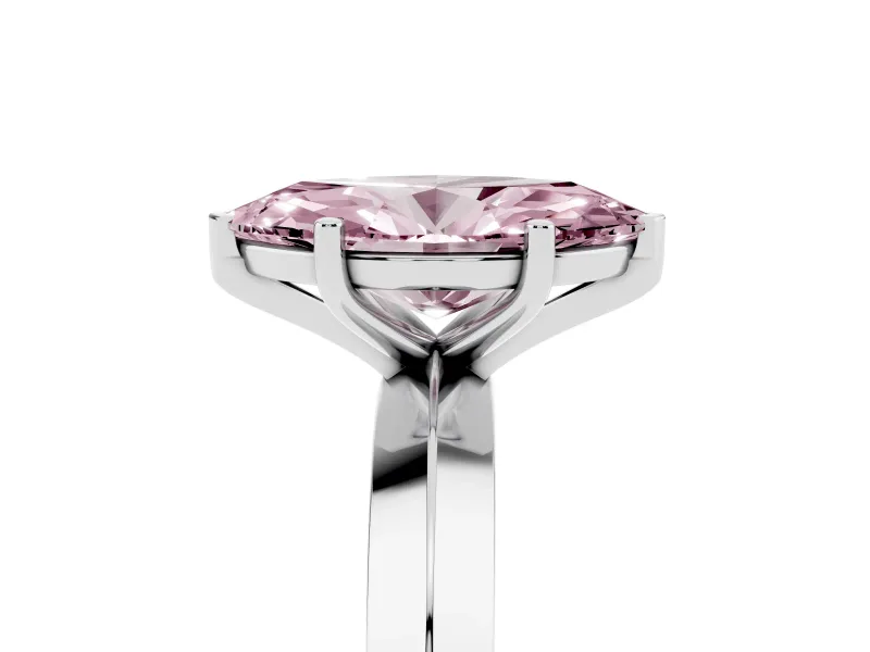 Fancy Pink Marquise Cut Diamond Solitaire Engagement Ring Set in White gold with Flat Band and Prong Setting