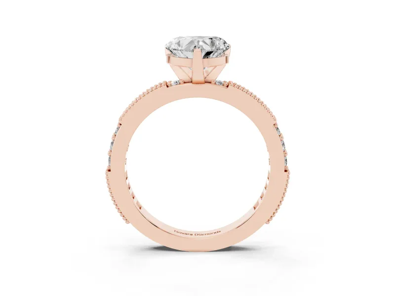 Heart-Shaped Vintage Pavé Solitaire Engagement Ring Setting | Milgrain Edges | Rose Gold