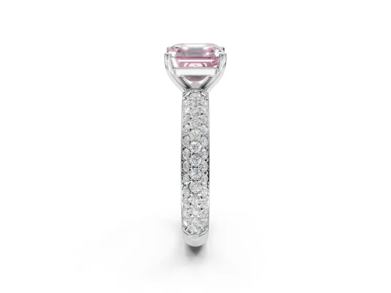 Asscher Cut Domed Pavé Engagement Ring Setting for a Fancy Pink Lab-Grown Diamond | Platinum