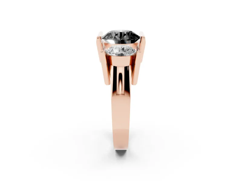 Fancy Black Round Cut Diamond Three-Stone Channel Set Ring Set in Rose gold with Smooth Polished Band