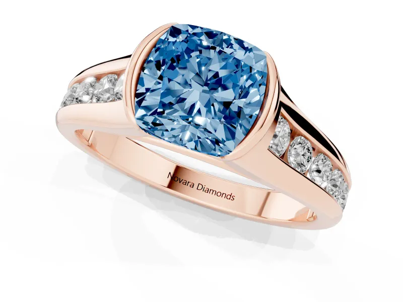 Cushion Cut Half Bezel Engagement Ring Setting for a Fancy Blue Lab-Grown Diamond | Rose Gold