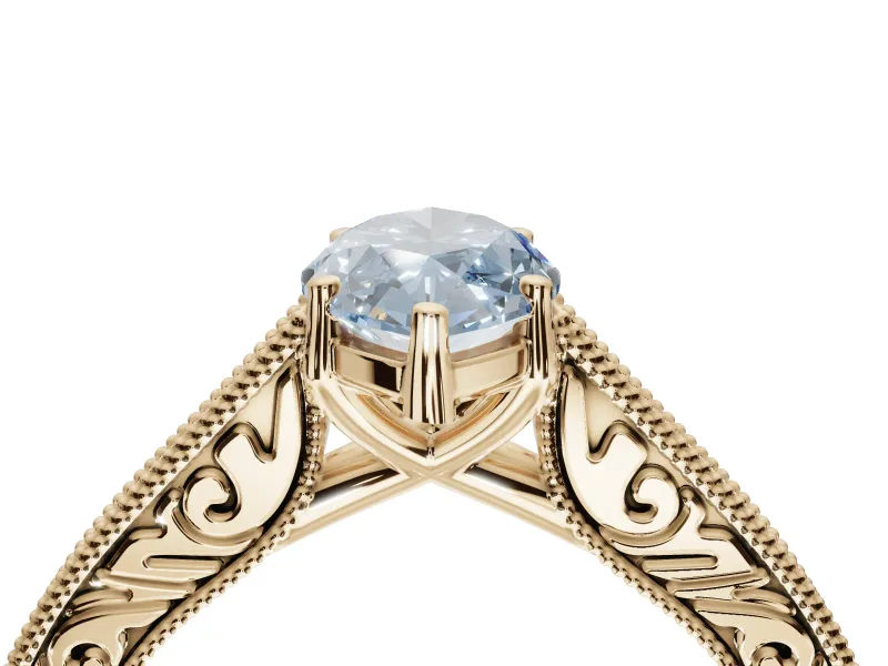 Marquise Vintage Engraved Pavé Engagement Ring Setting for a Fancy Blue Lab-Grown Diamond | Milgrain Edges | Yellow Gold
