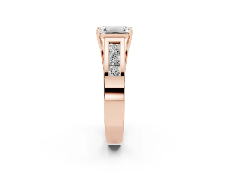 Emerald Cut Channel-Set Engagement Ring Setting | Princess Side Stones | Rose Gold