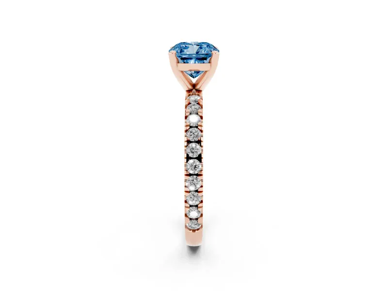 Cushion Cut Pavé Solitaire Engagement Ring Setting for a Fancy Blue Lab-Grown Diamond | Rose Gold